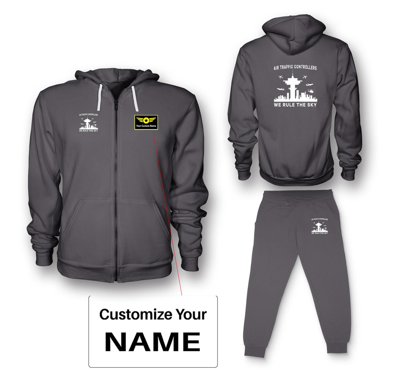 Air Traffic Controllers - We Rule The Sky Designed Zipped Hoodies & Sweatpants Set