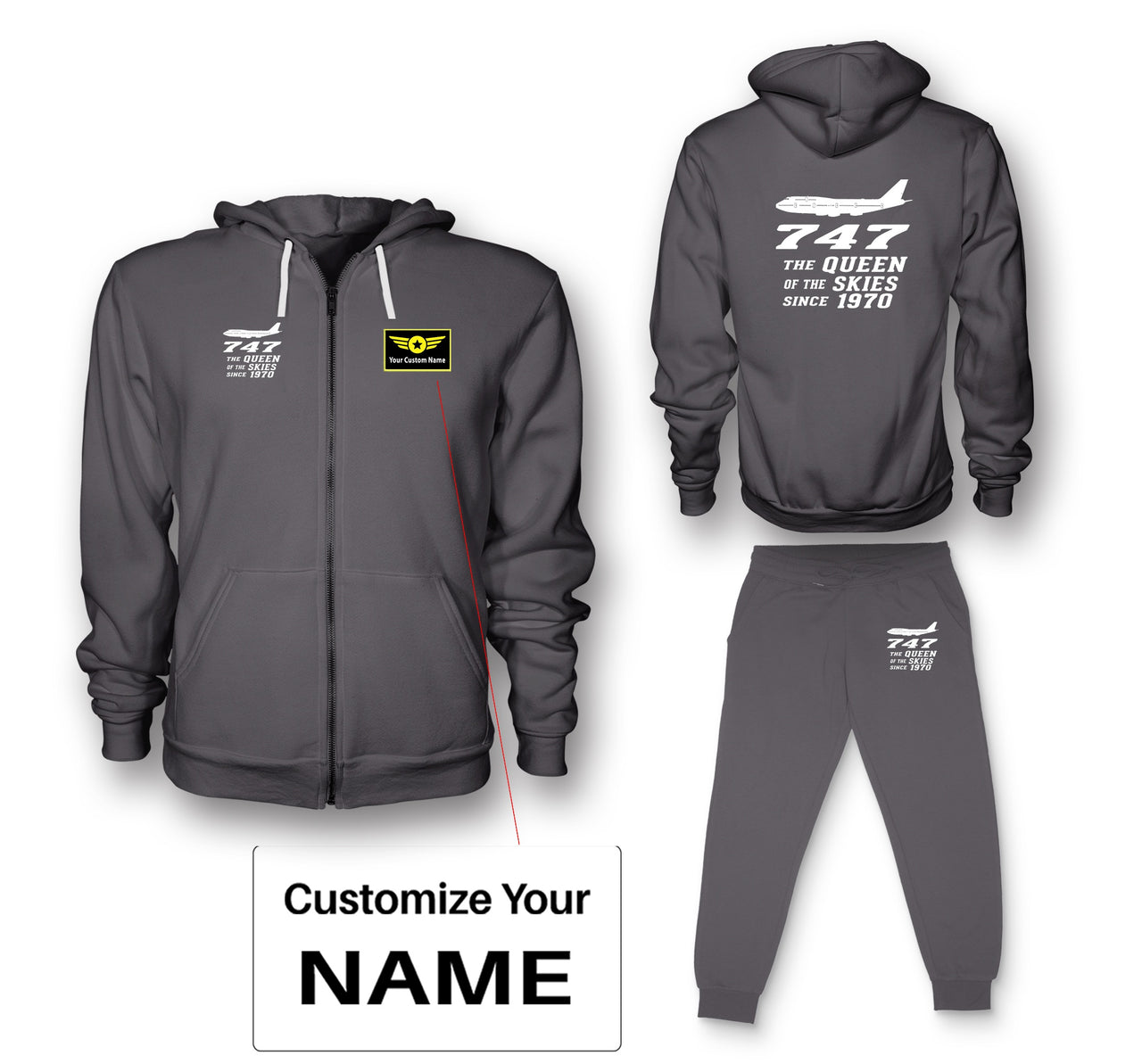 Boeing 747 - Queen of the Skies (2) Designed Zipped Hoodies & Sweatpants Set