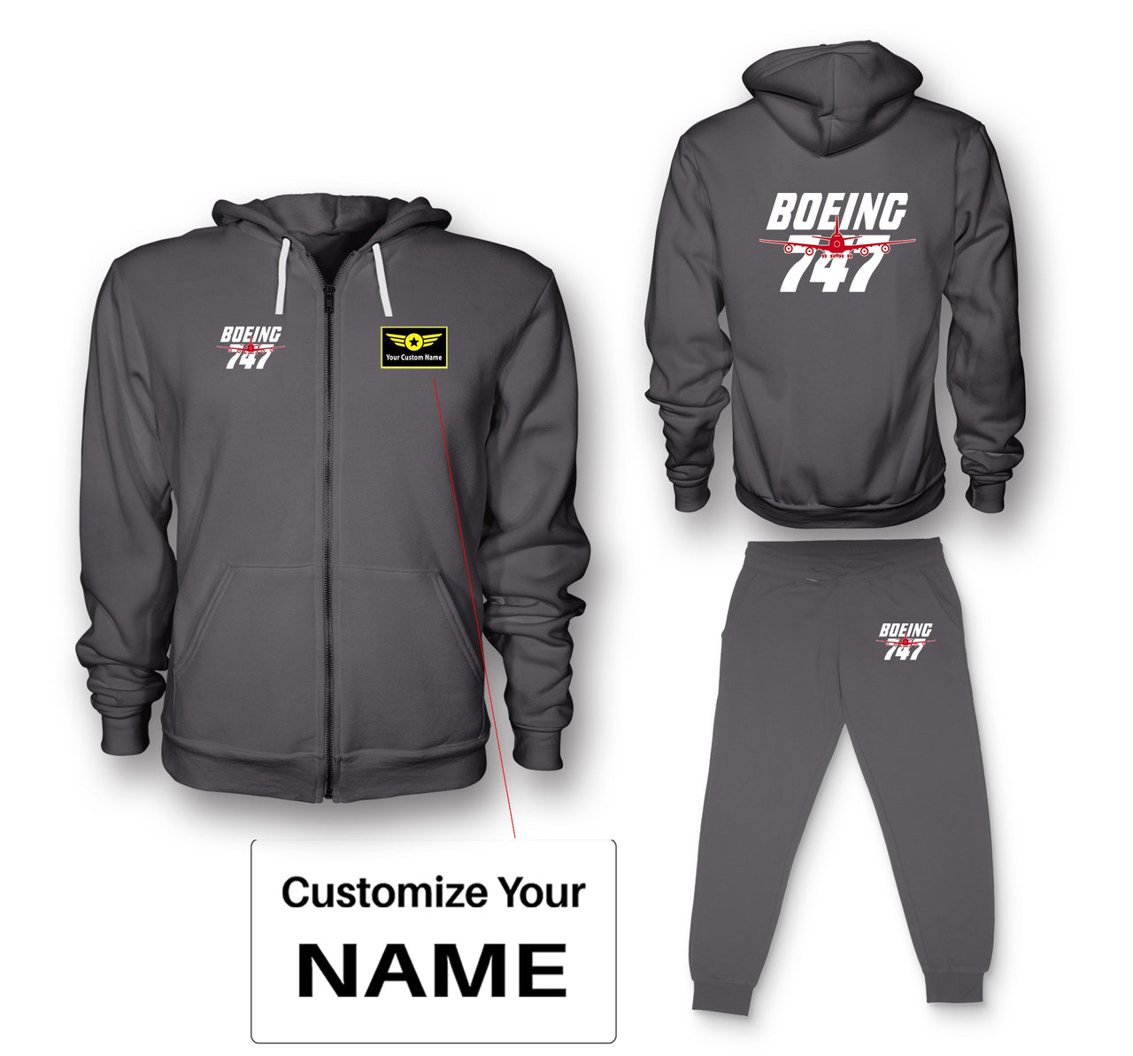 Amazing Boeing 747 Designed Zipped Hoodies & Sweatpants Set