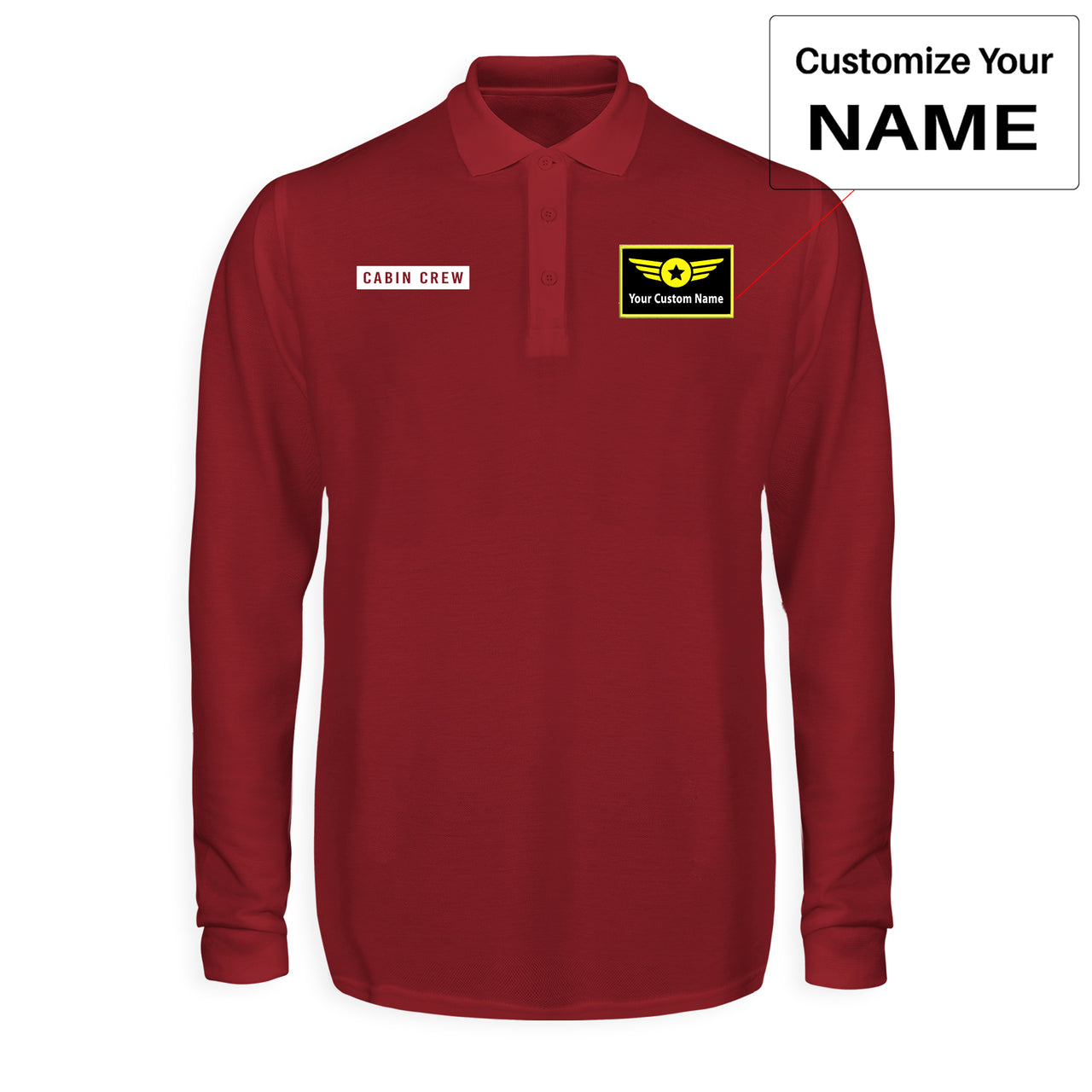 Cabin Crew Text Designed Long Sleeve Polo T-Shirts