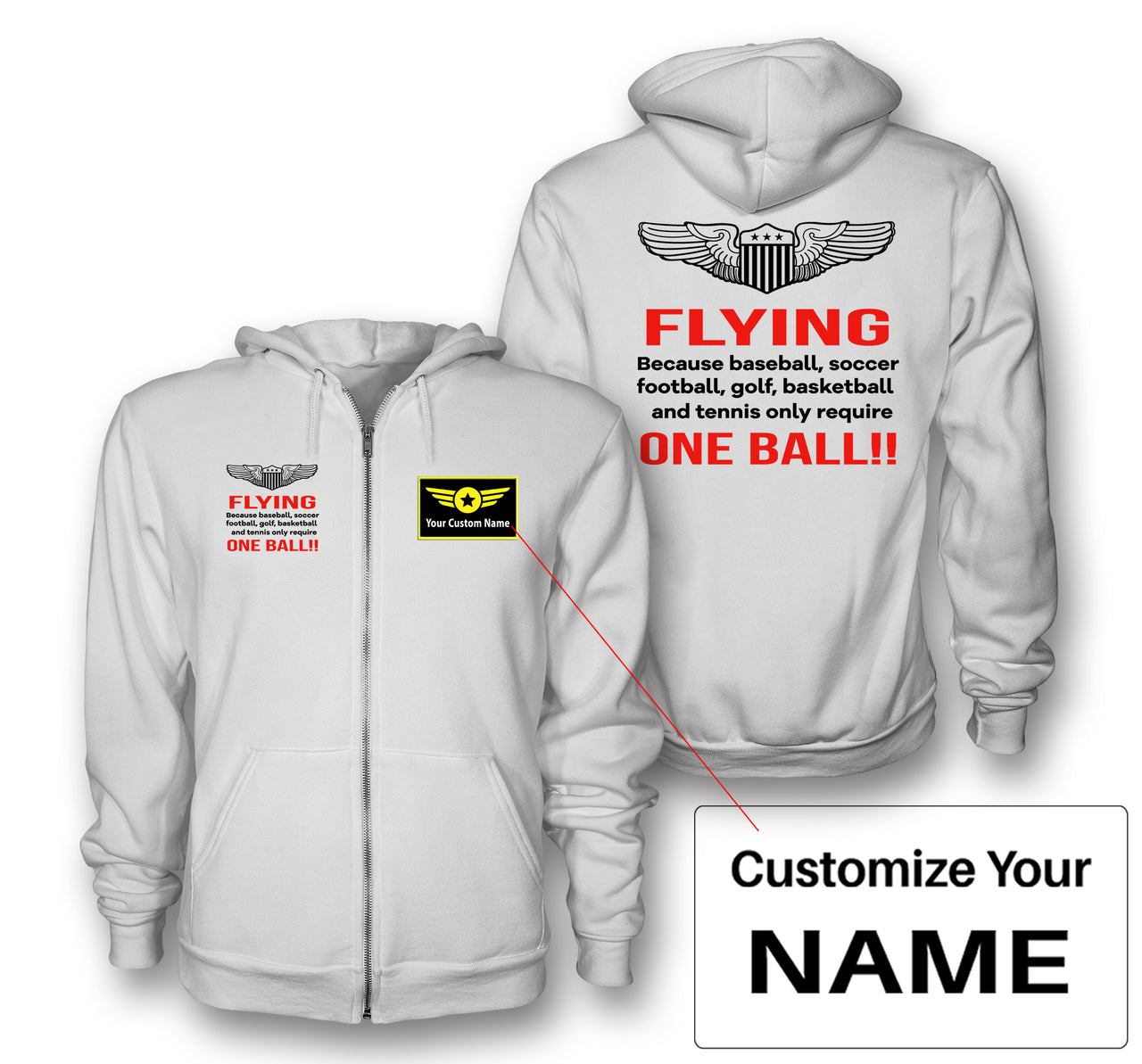 Flying One Ball Designed Zipped Hoodies