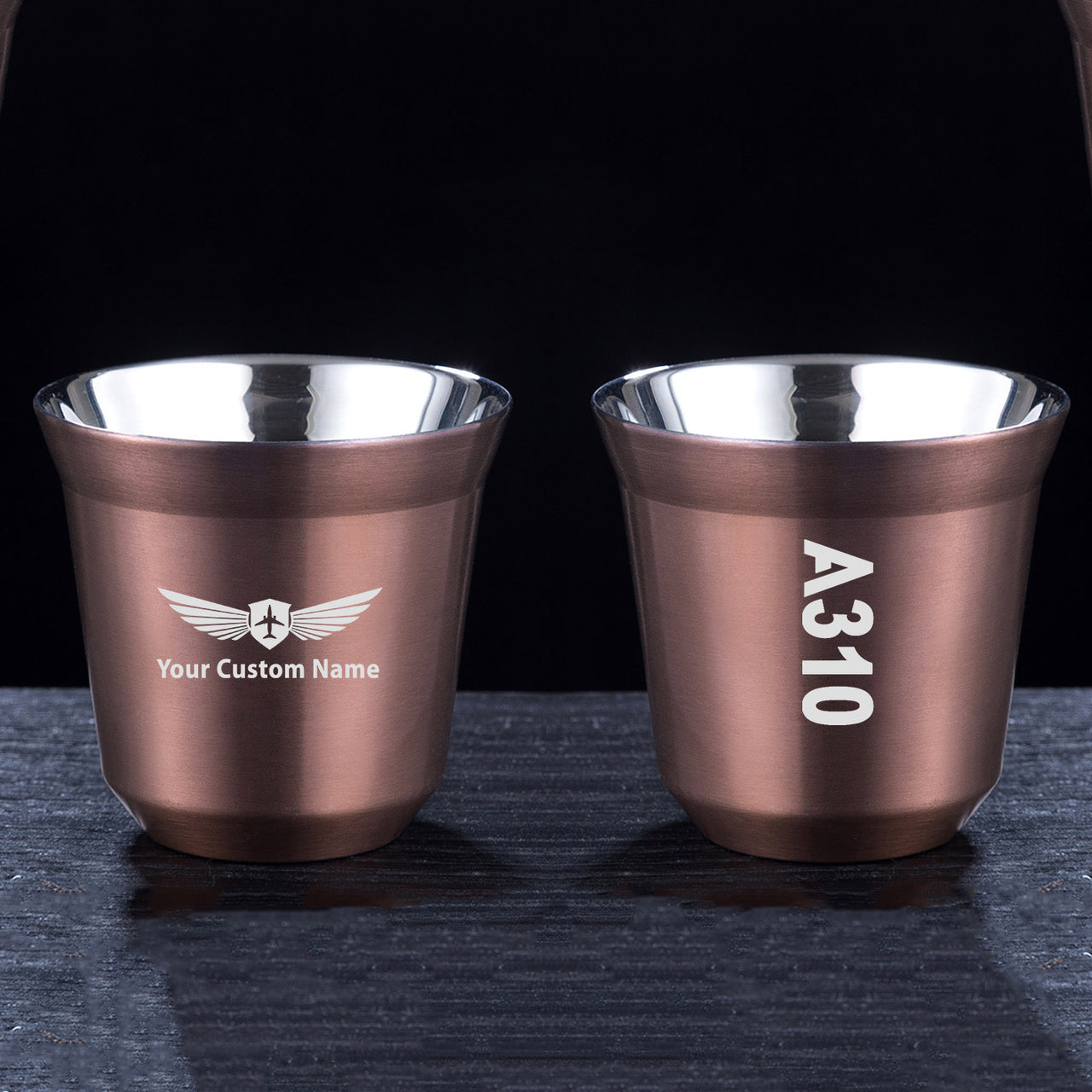 A310 Text Designed Double Wall Stainless Steel Coffee Mugs