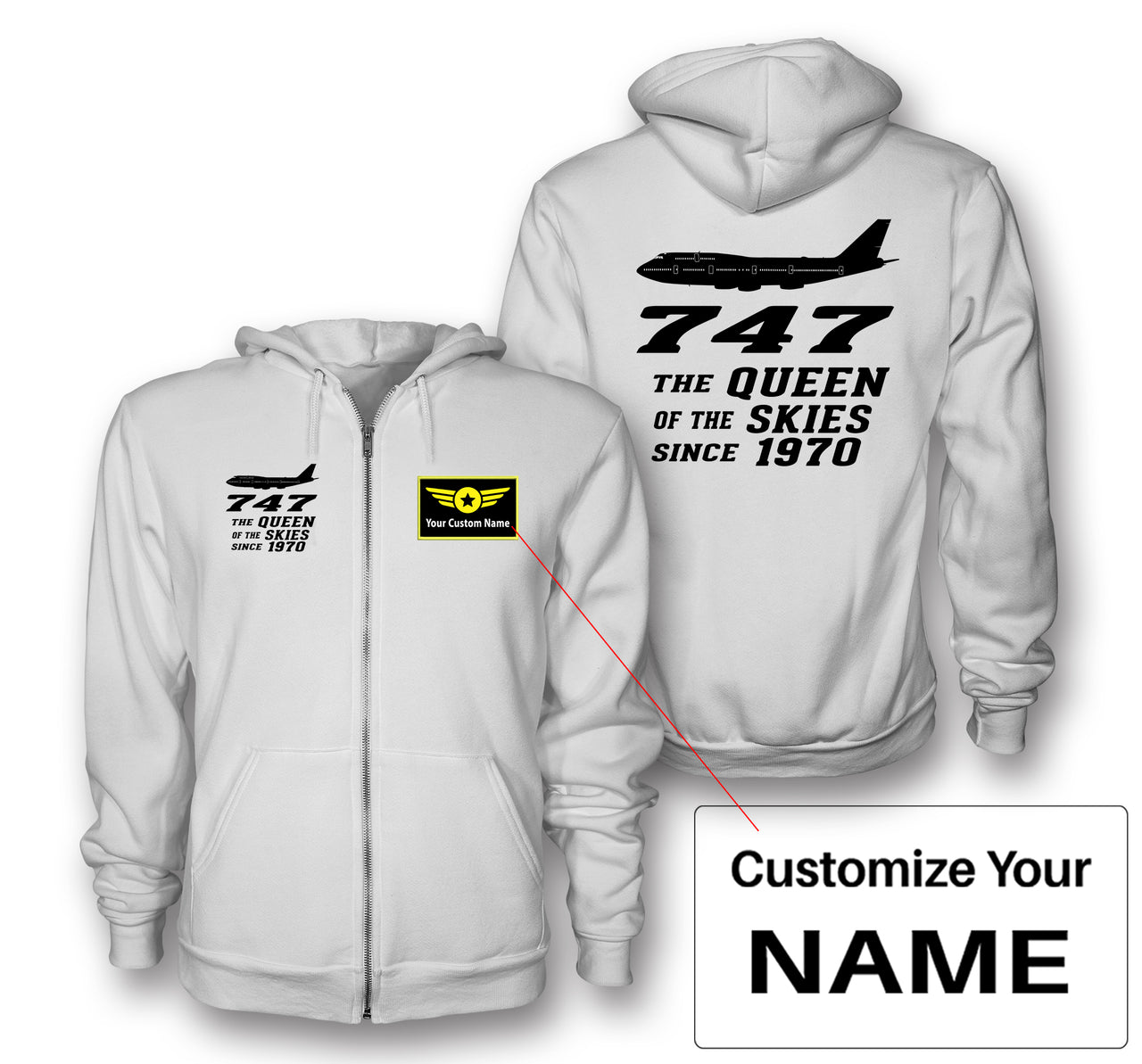 Boeing 747 - Queen of the Skies (2) Designed Zipped Hoodies