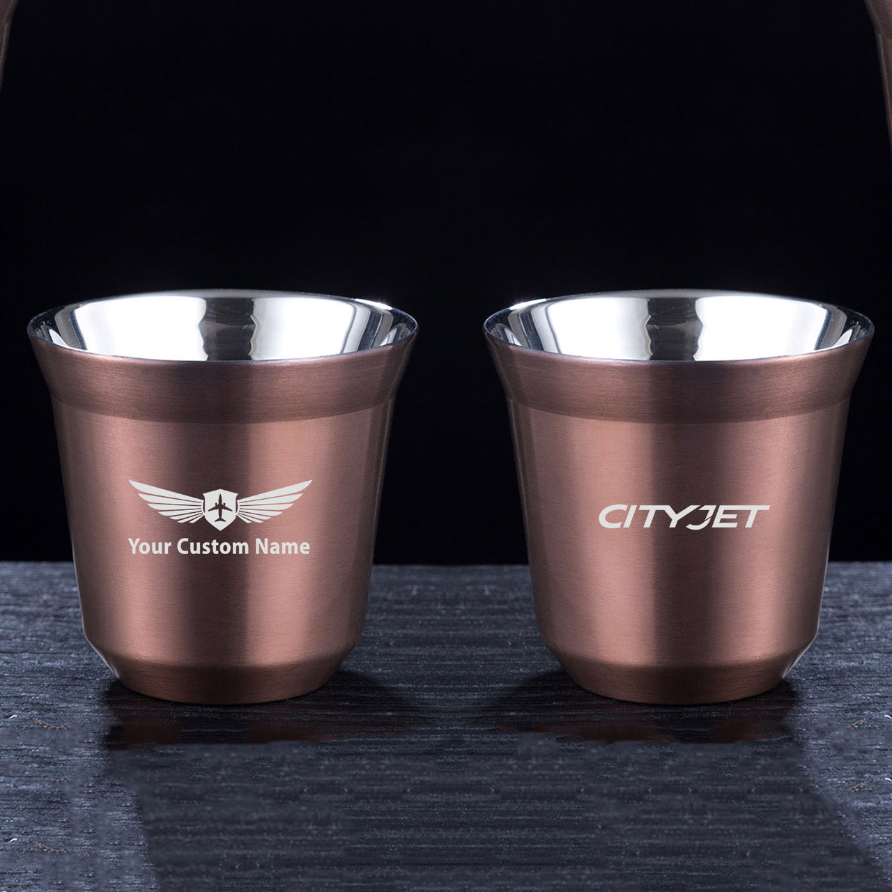City Jet Airlines Double Wall Stainless Steel Coffee Mugs