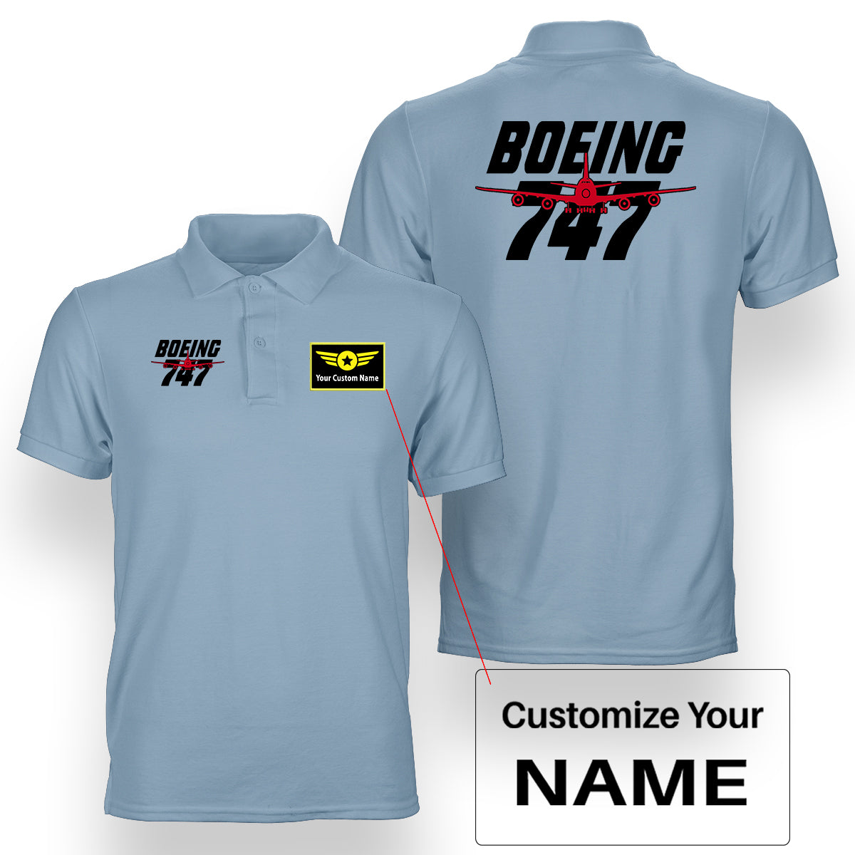 Amazing Boeing 747 Designed Double Side Polo T-Shirts