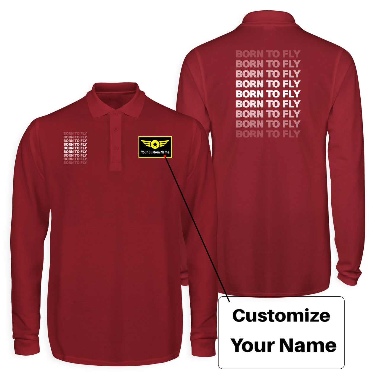 Born To Fly Opacity Designed Long Sleeve Polo T-Shirts (Double-Side)