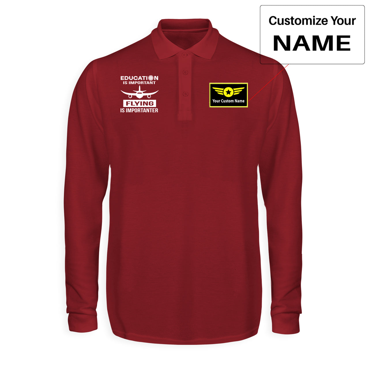 Flying is Importanter Designed Long Sleeve Polo T-Shirts