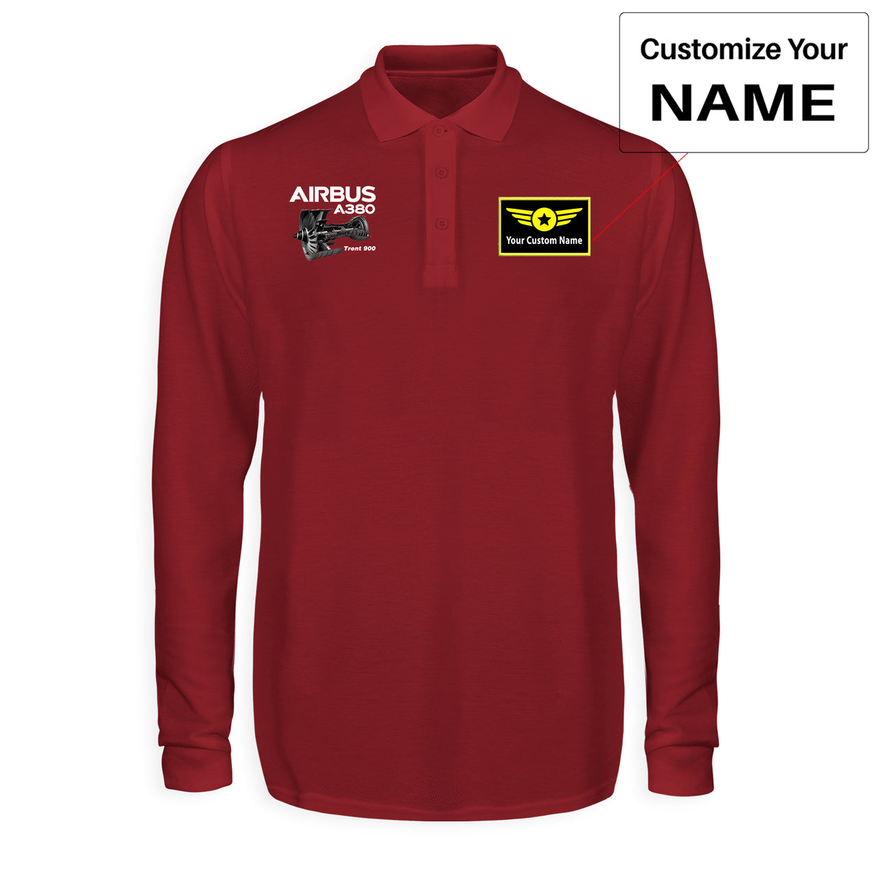 Airbus A380 & Trent 900 Engine Designed Long Sleeve Polo T-Shirts