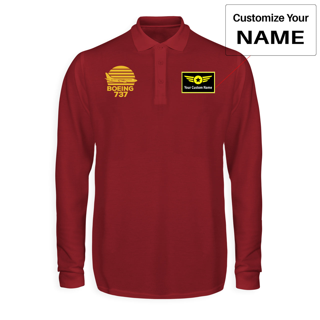 Retro Boeing 737 Designed Long Sleeve Polo T-Shirts
