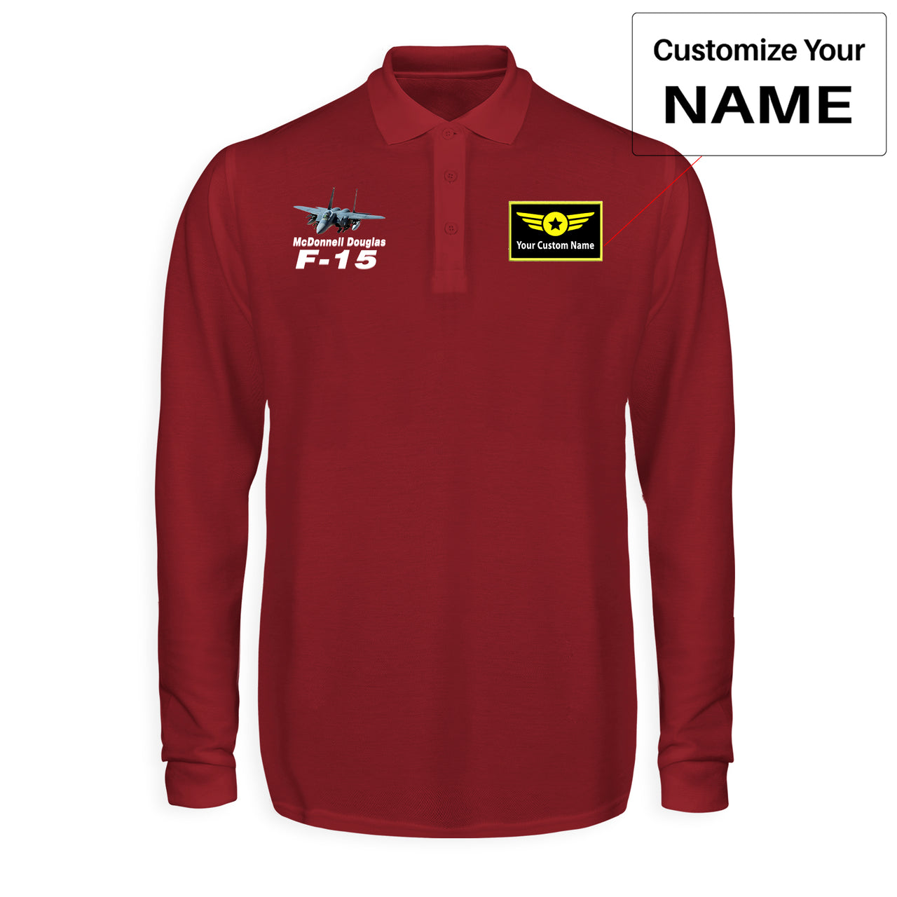 The McDonnell Douglas F15 Designed Long Sleeve Polo T-Shirts