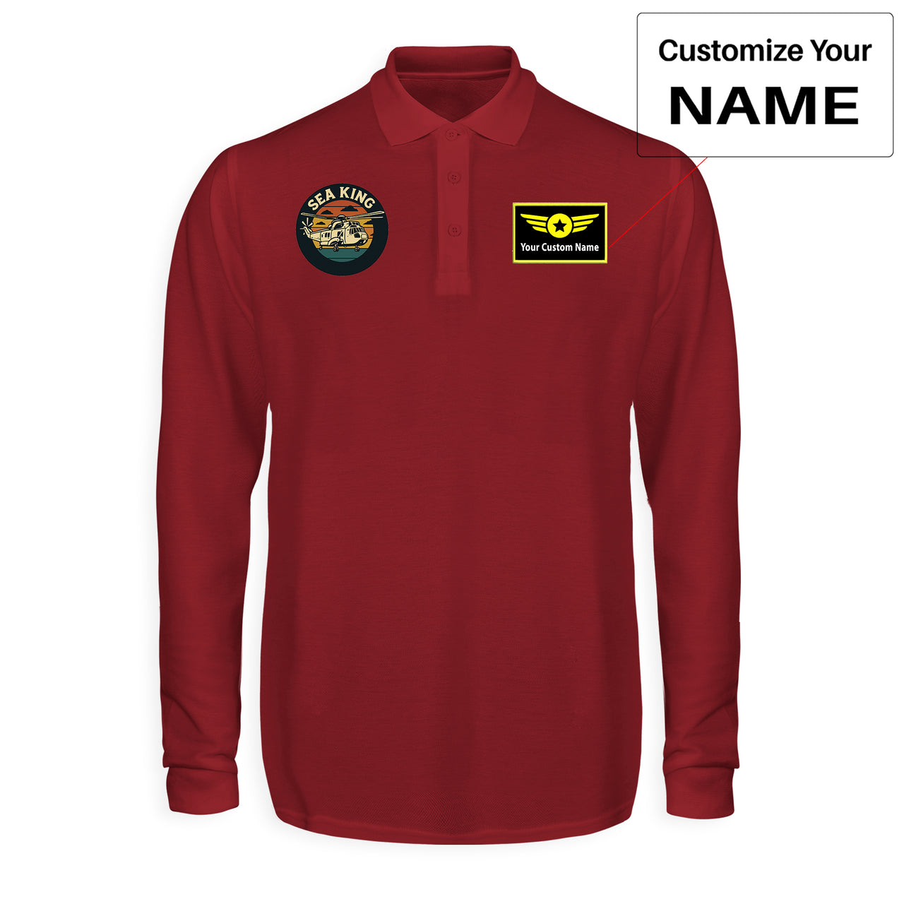 Sea King Helicopter Designed Long Sleeve Polo T-Shirts