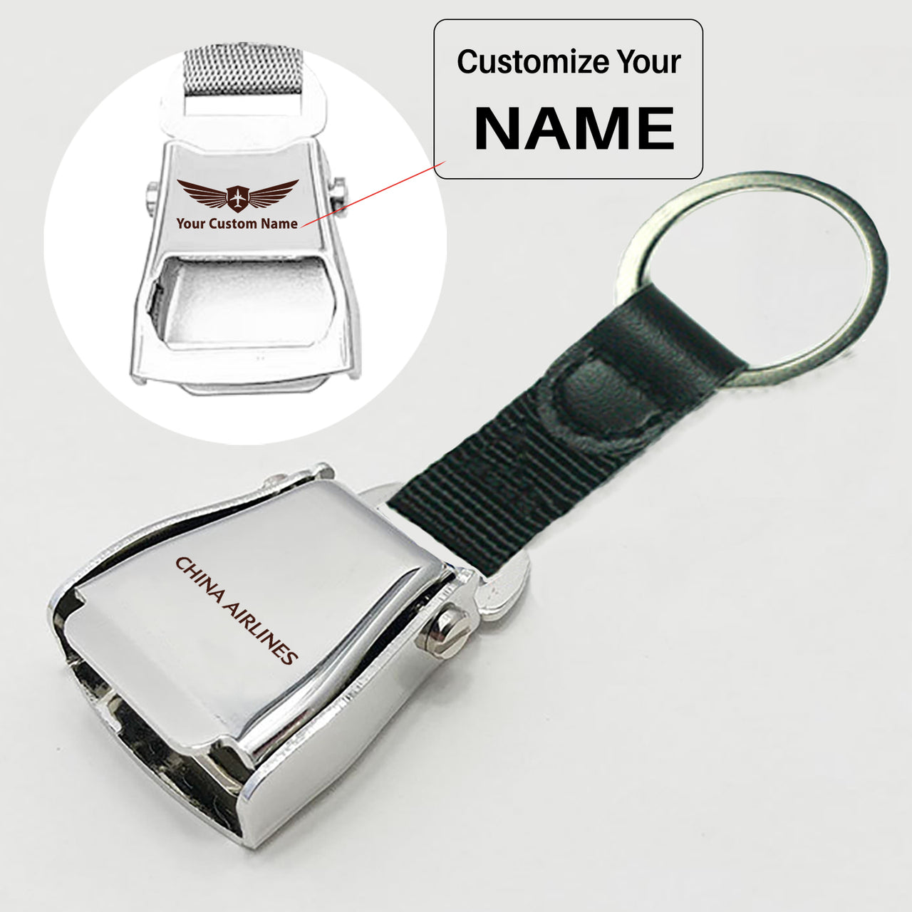 China Airlines Designed Airplane Seat Belt Key Chains