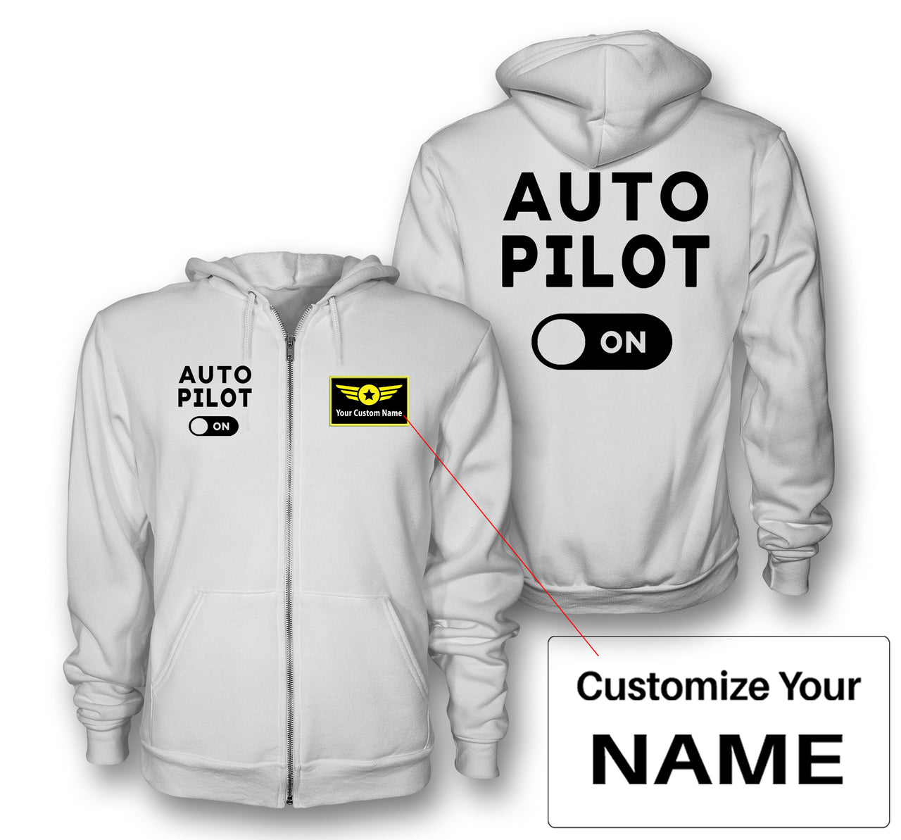 Auto Pilot ON Designed Zipped Hoodies