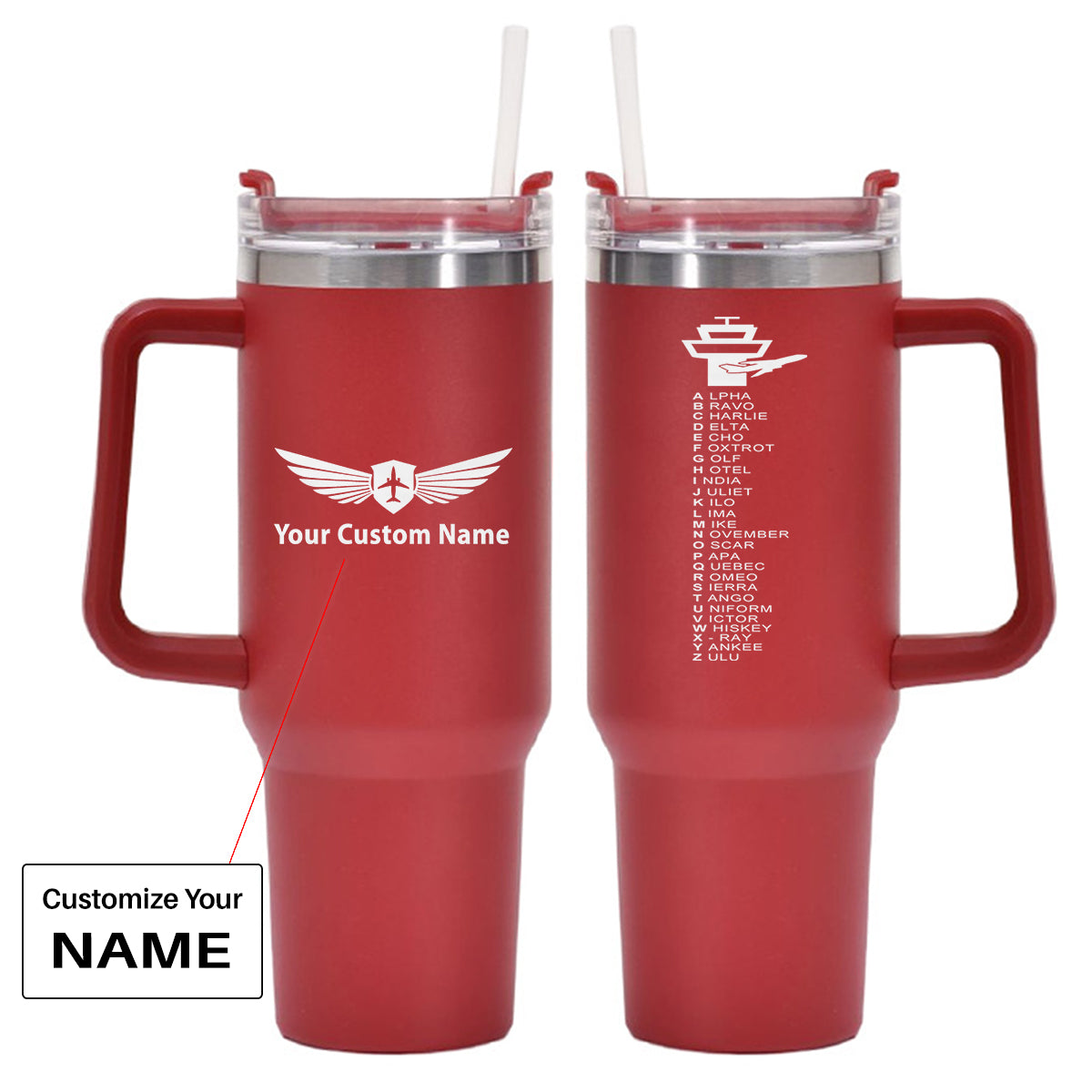 Aviation Alphabet Designed 40oz Stainless Steel Car Mug With Holder