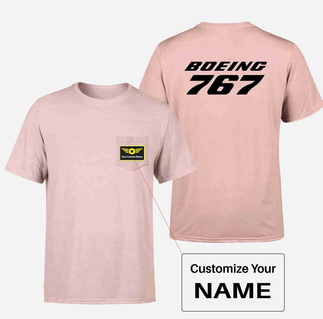 Boeing 767 & Text Designed Pocket T-Shirts