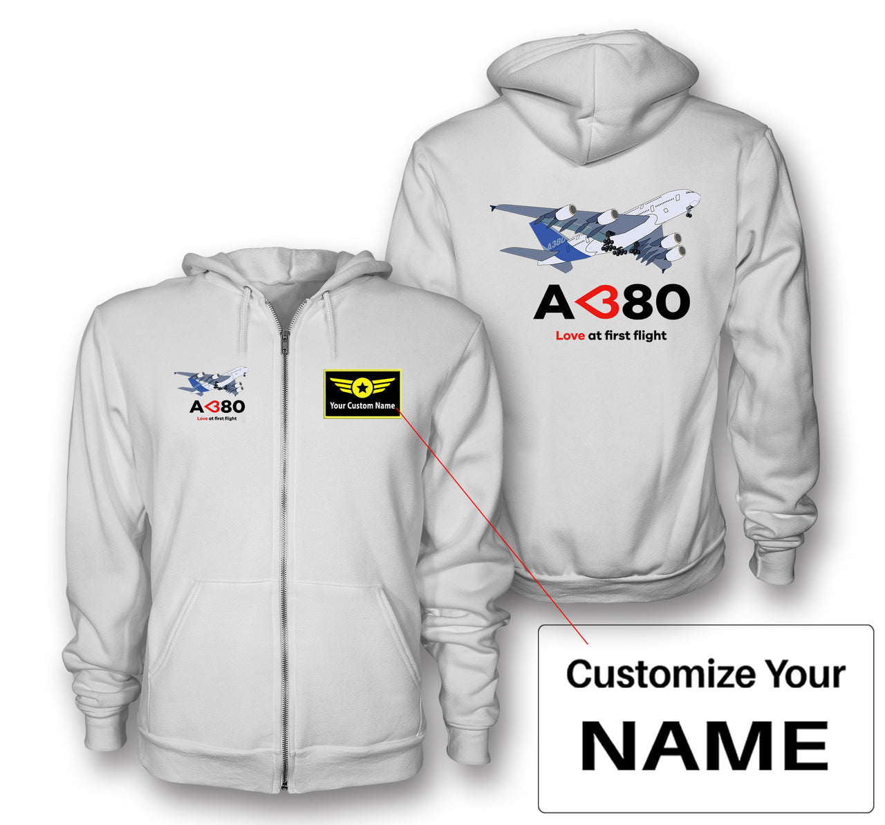Airbus A380 Love at first flight Designed Zipped Hoodies