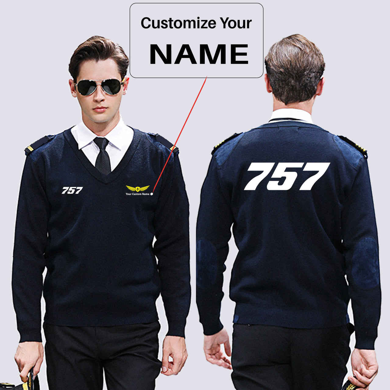 757 Flat Text Designed Wool Pilot Sweaters