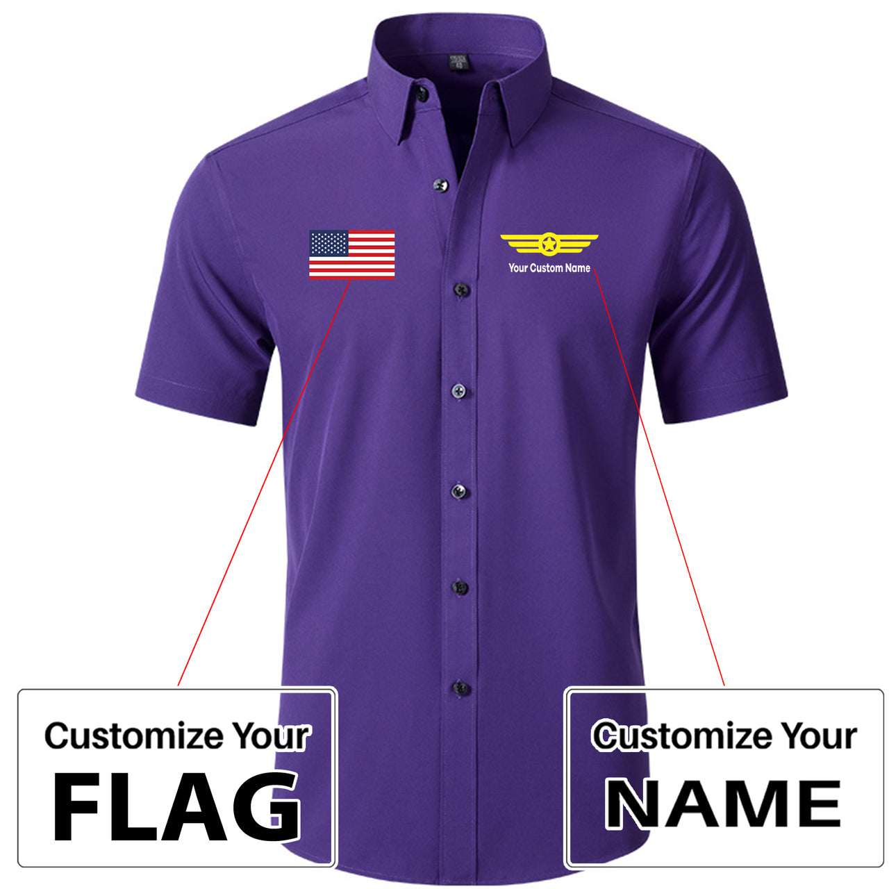 Custom Flag & Name with Badge 6 Design Super Quality Short Sleeve Shirts