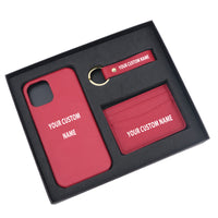 Thumbnail for Your Custom Name Design Pebble Leather Phone Case For iPhone Keychain Card Holder Business Gift Set