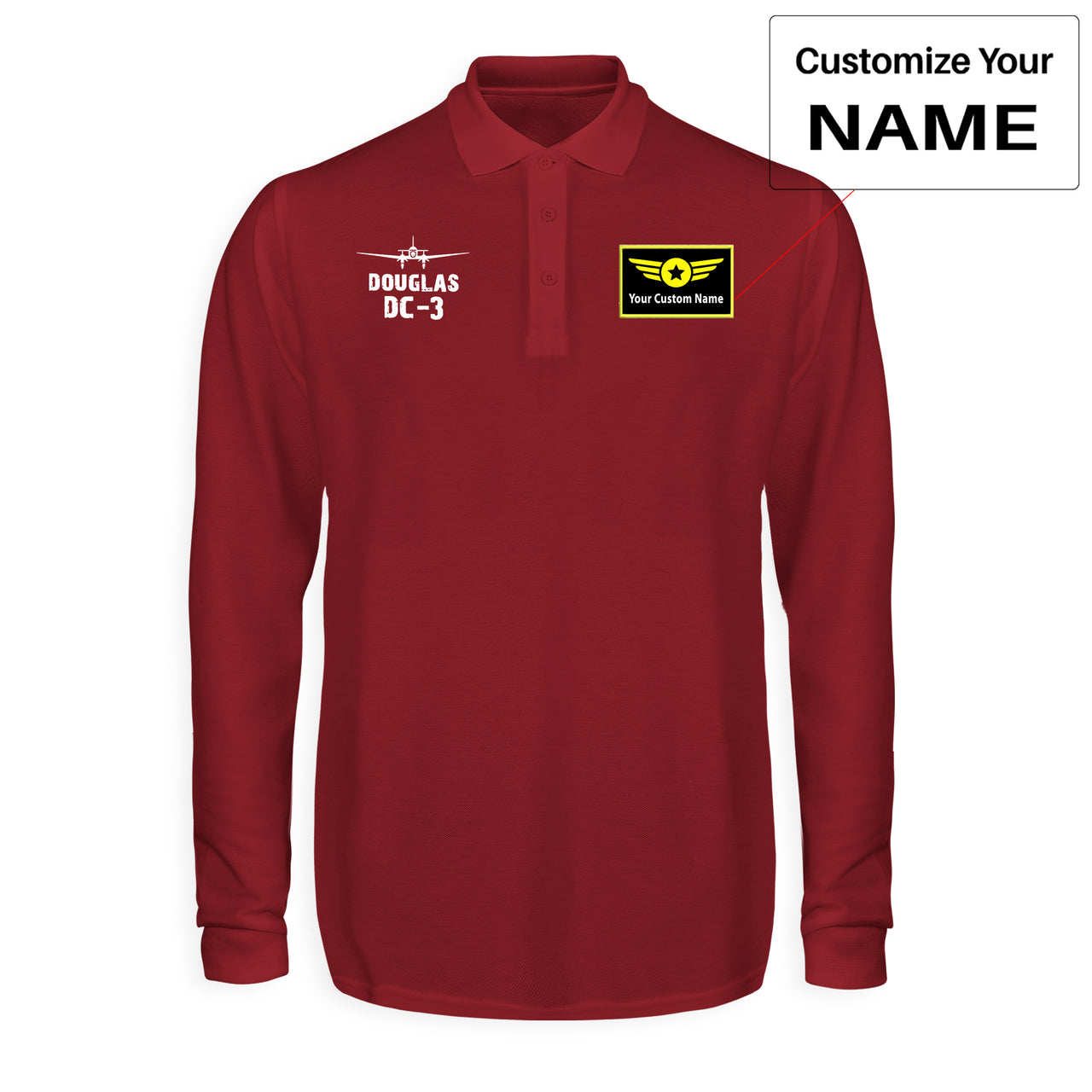 Douglas DC-3 & Plane Designed Long Sleeve Polo T-Shirts