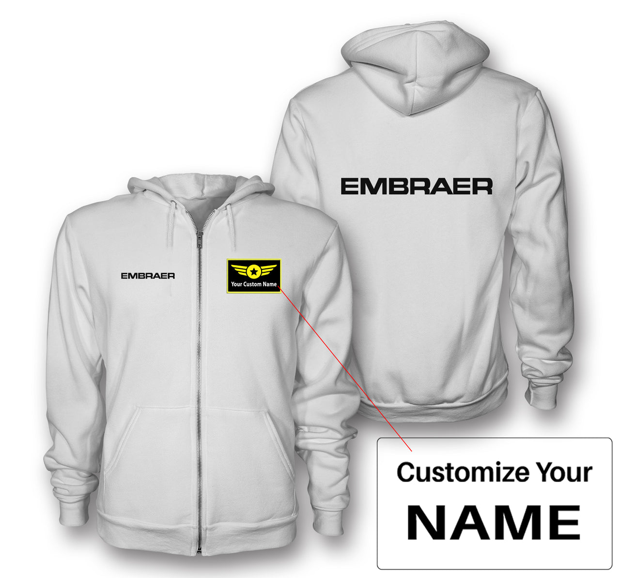 Embraer & Text Designed Zipped Hoodies