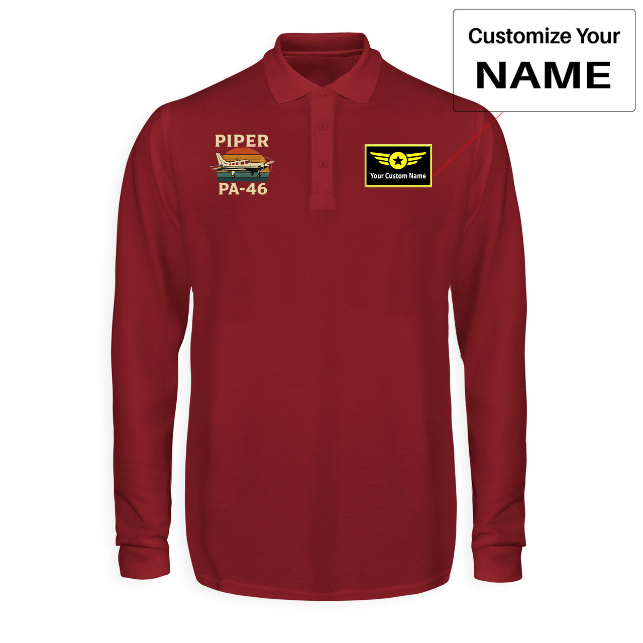 Retro Piper PA-46 Designed Long Sleeve Polo T-Shirts
