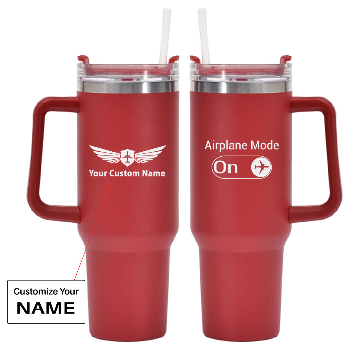 Airplane Mode On Designed 40oz Stainless Steel Car Mug With Holder