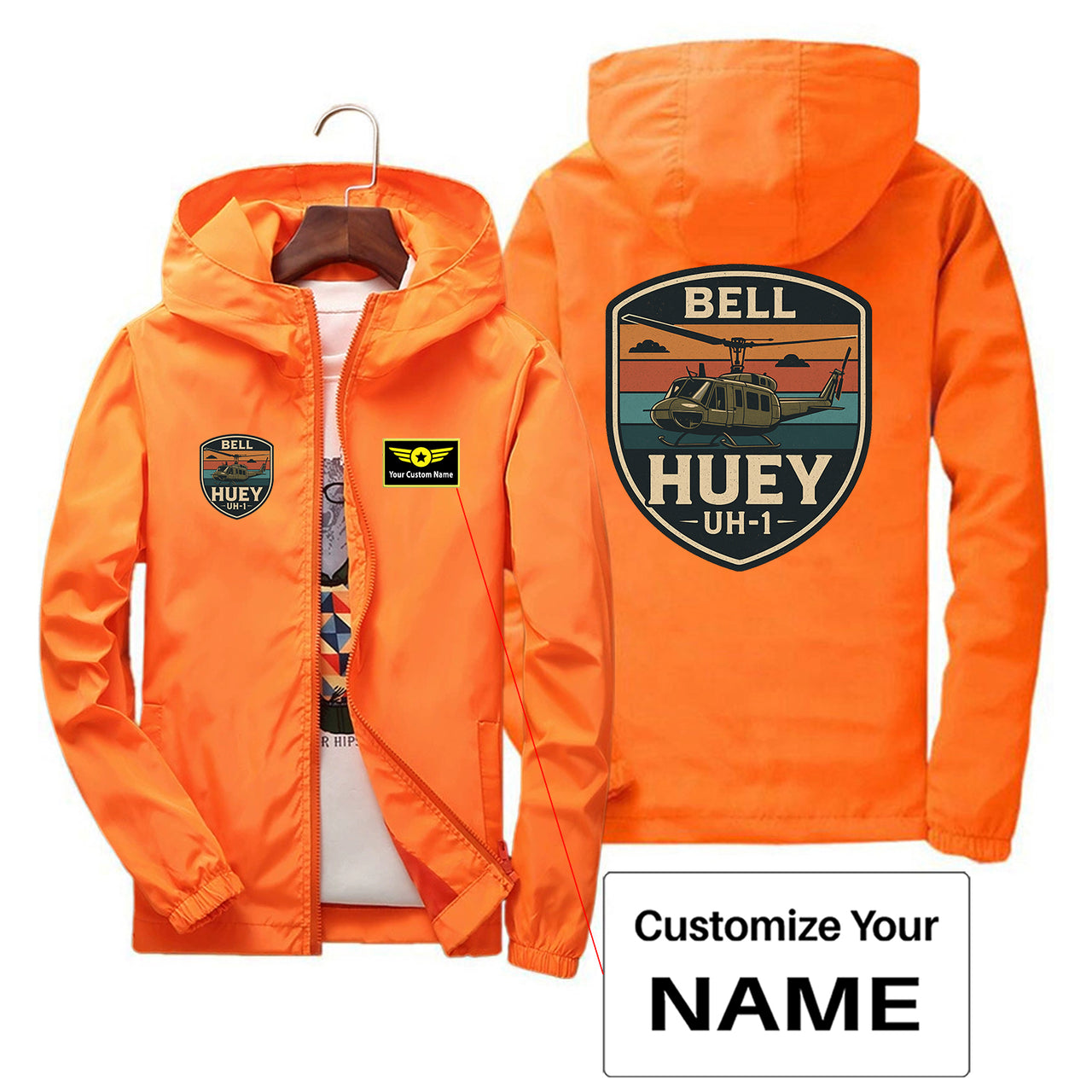 Retro BELL HUEY UH-1 Designed Thin Windbreaker Jackets
