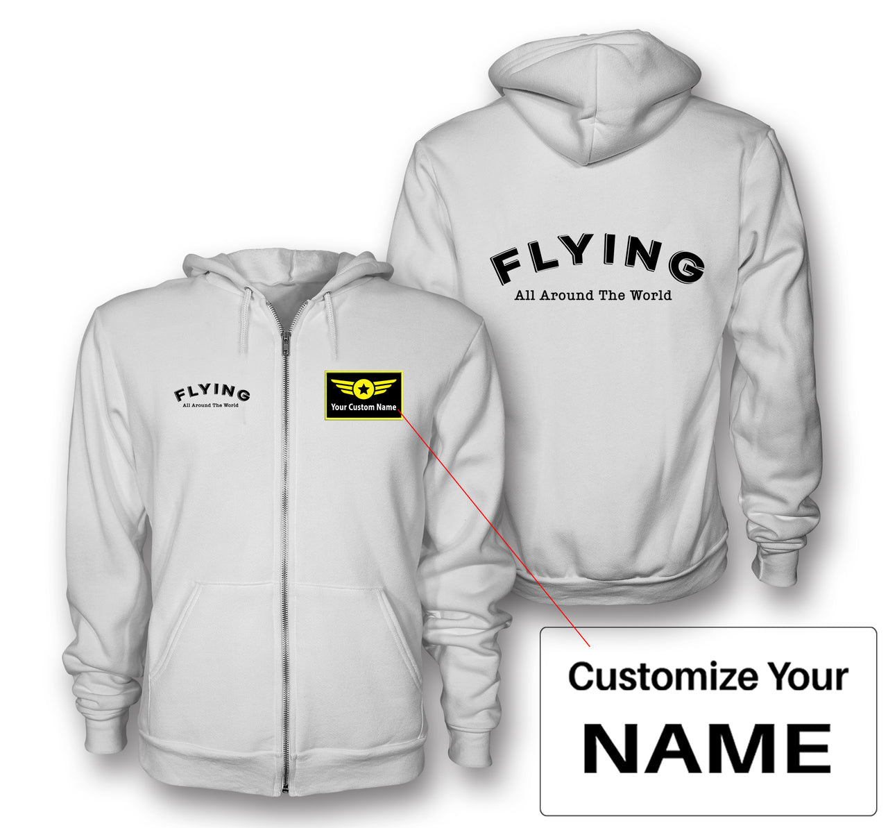 Flying All Around The World Designed Zipped Hoodies