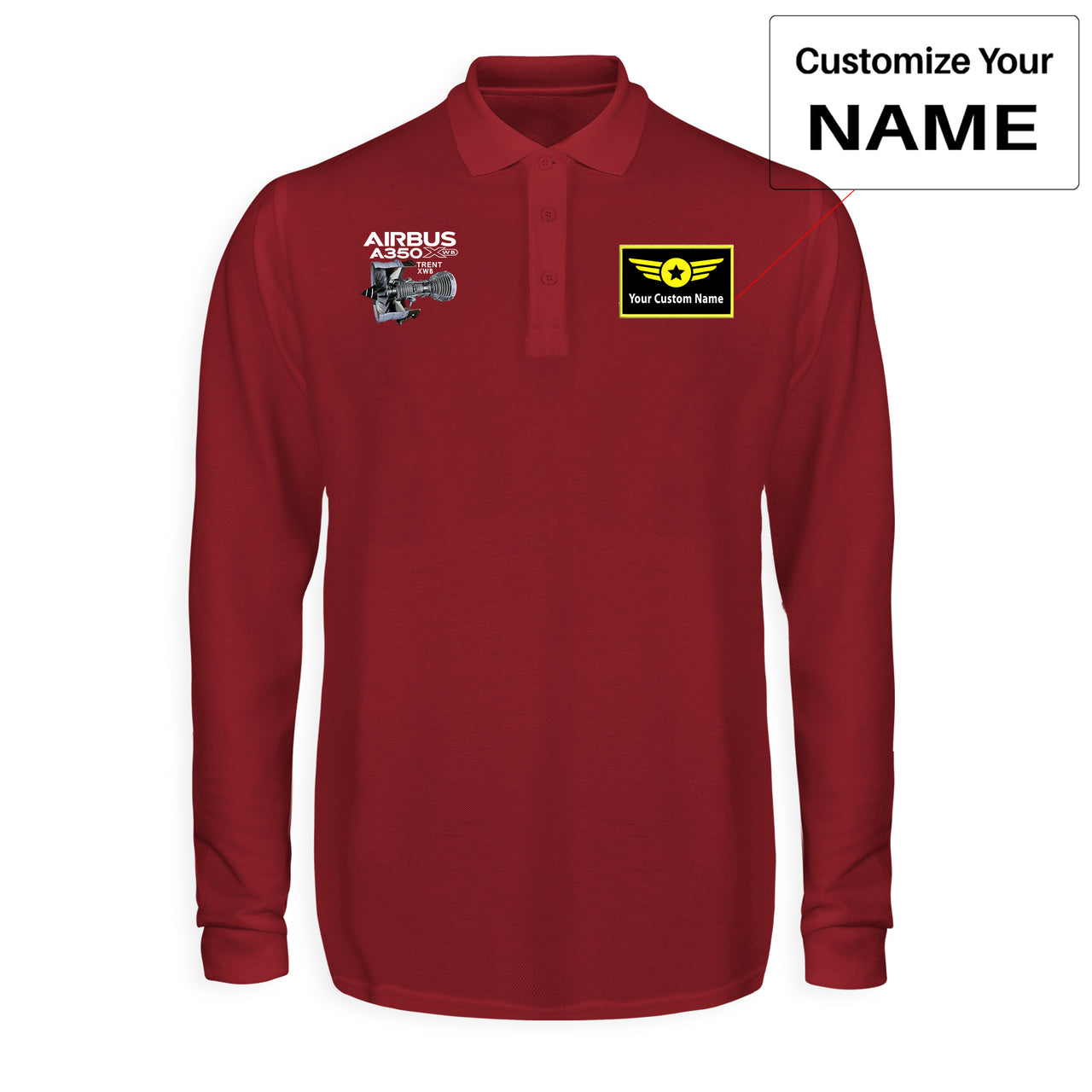 Airbus A350 & Trent Wxb Engine Designed Long Sleeve Polo T-Shirts