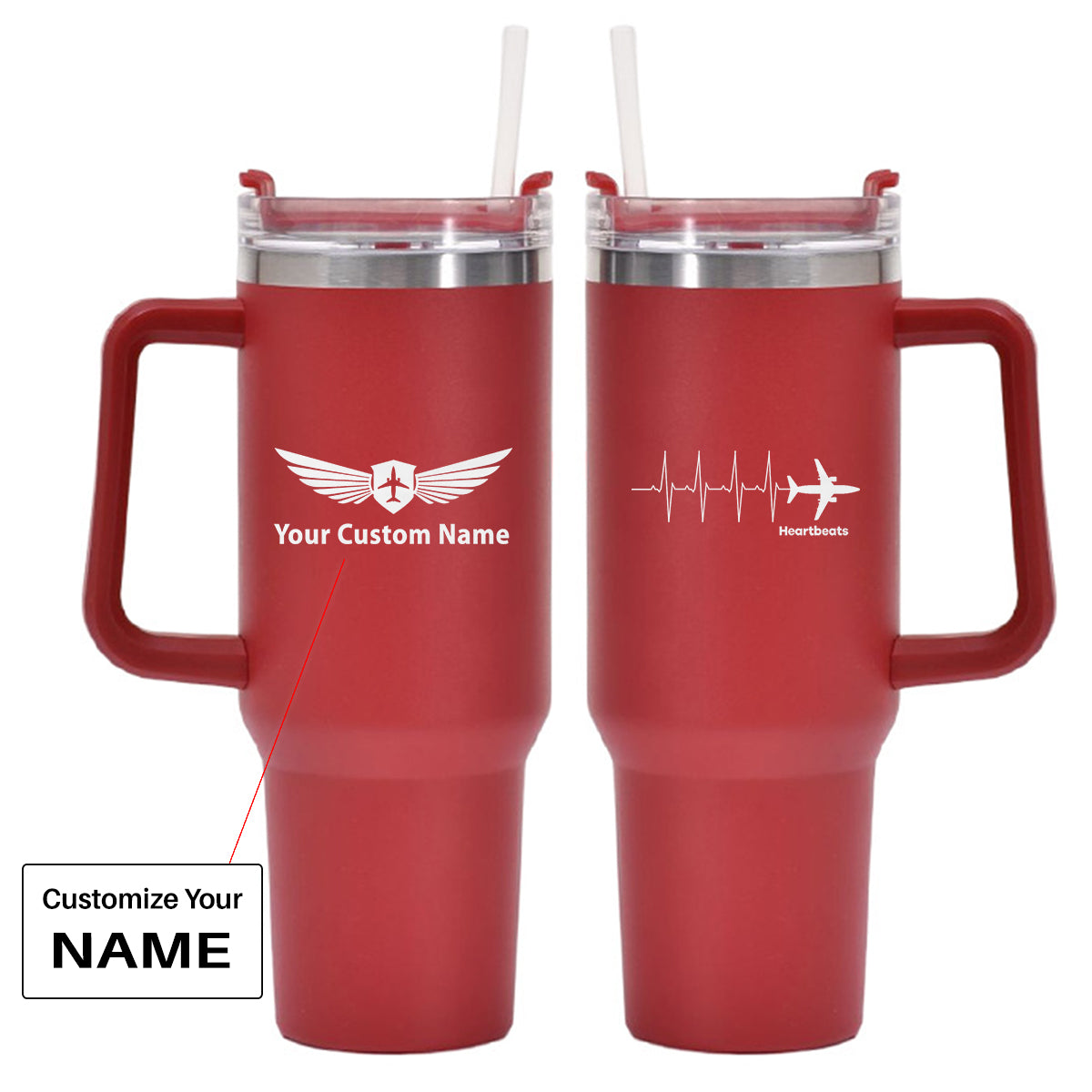 Aviation Heartbeats Designed 40oz Stainless Steel Car Mug With Holder