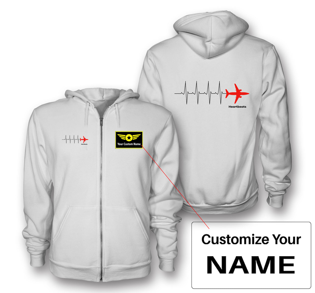 Aviation Heartbeats Designed Zipped Hoodies