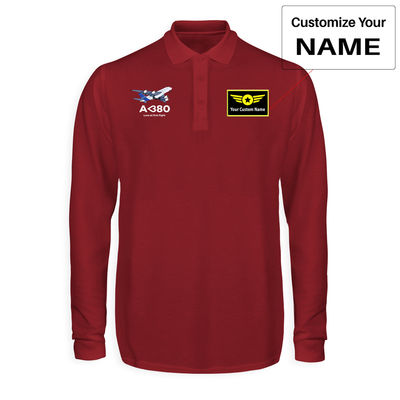 Airbus A380 Love at first flight Designed Long Sleeve Polo T-Shirts