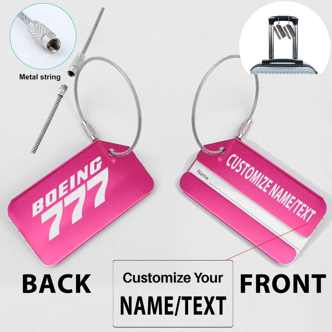 Boeing 777 & Text Designed Fashion Metal Luggage Tags