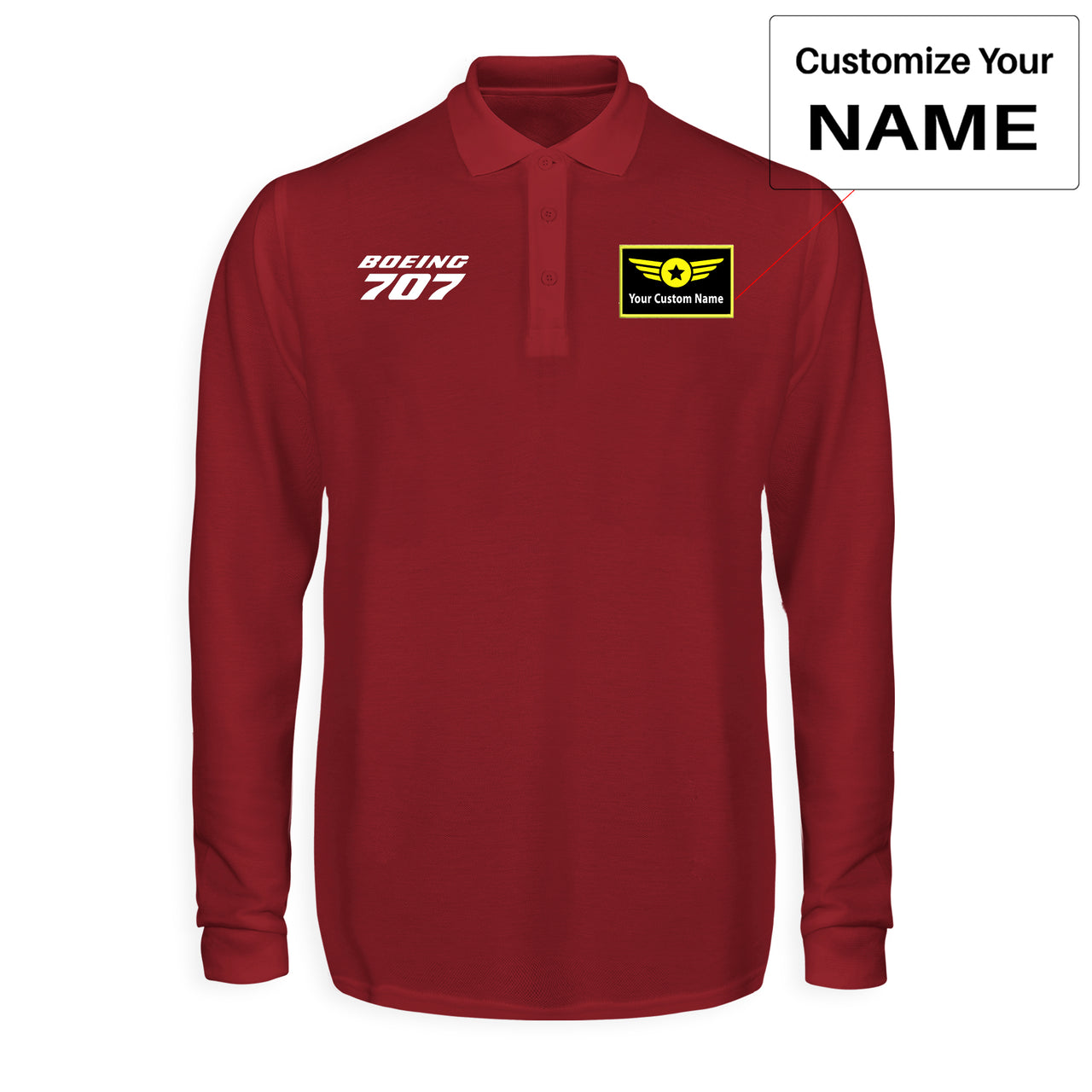 Boeing 707 & Text Designed Long Sleeve Polo T-Shirts