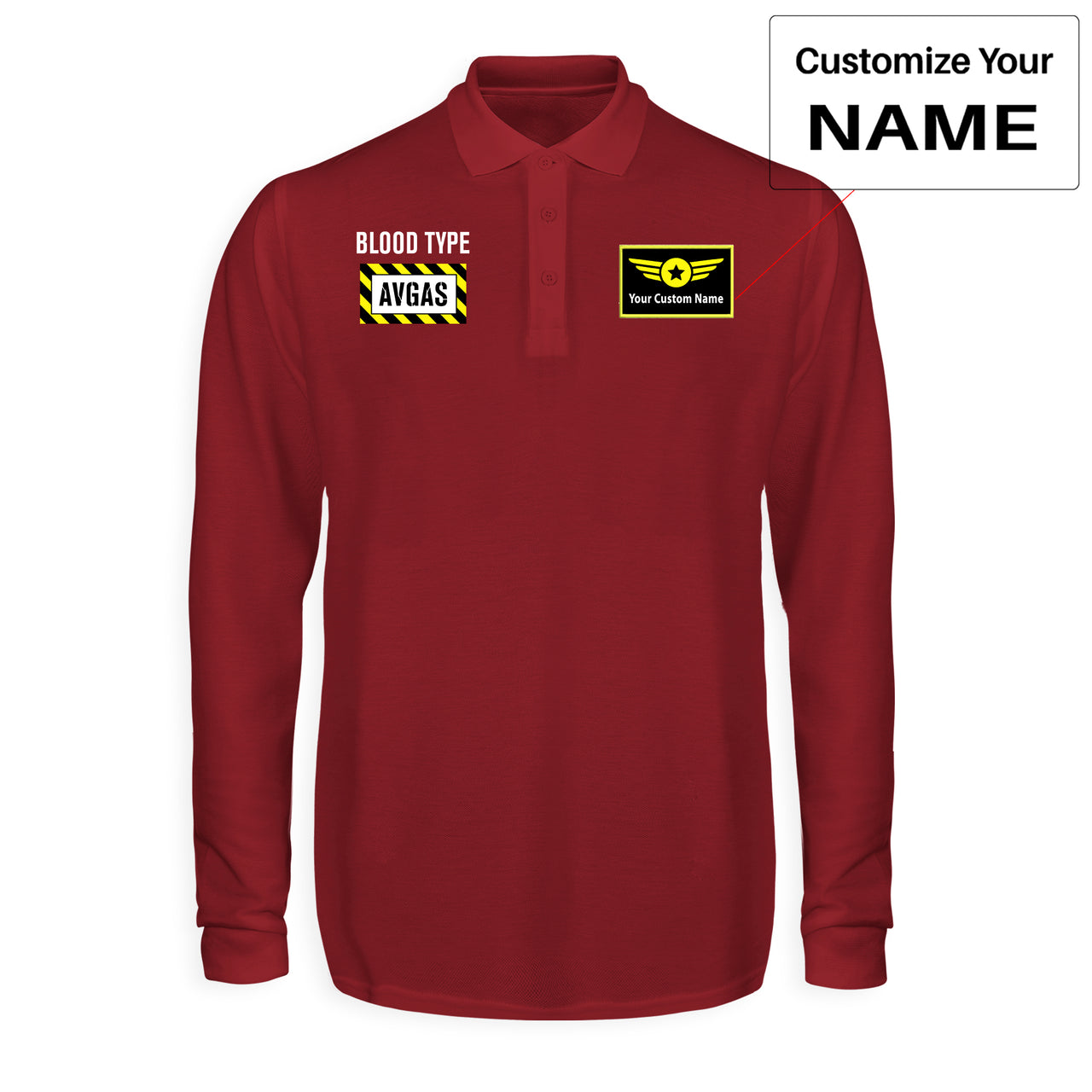 Blood Type AVGAS Designed Long Sleeve Polo T-Shirts