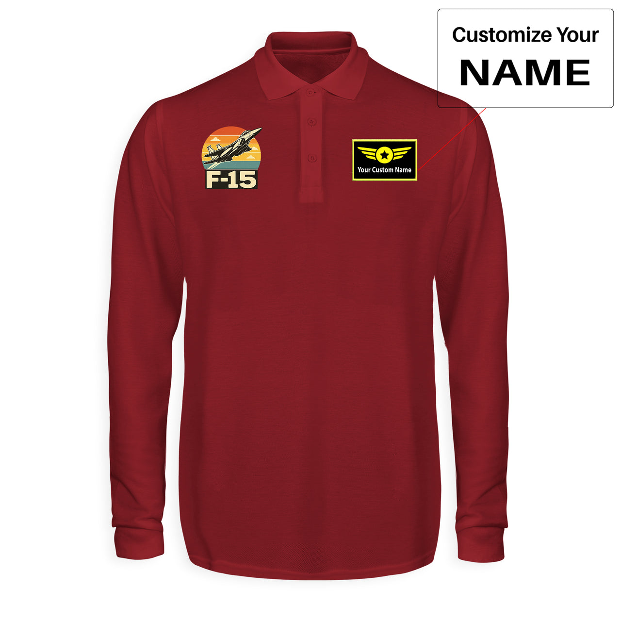 Retro Fighter Jet F15 Designed Long Sleeve Polo T-Shirts