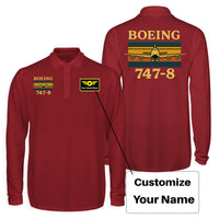Thumbnail for Retro Boeign 747-8 Designed Long Sleeve Polo T-Shirts (Double-Side)