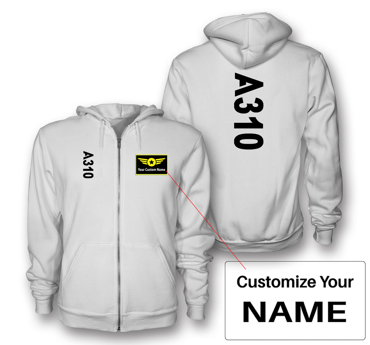 A310 Text Designed Zipped Hoodies