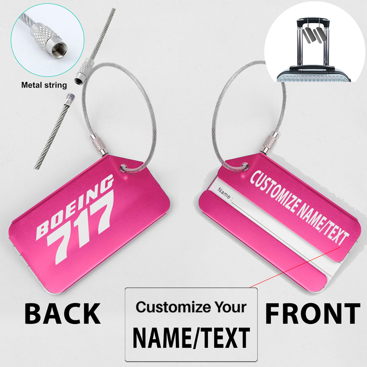 Boeing 717 & Text Designed Fashion Metal Luggage Tags