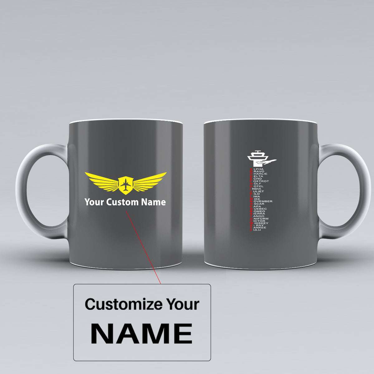 Aviation Alphabet Designed Ceramic White Mugs