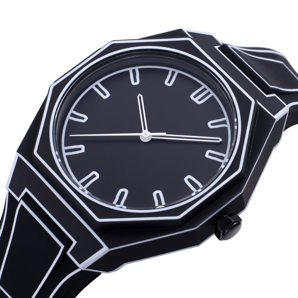 2D Comic Style Watches Black White Quartz Watch