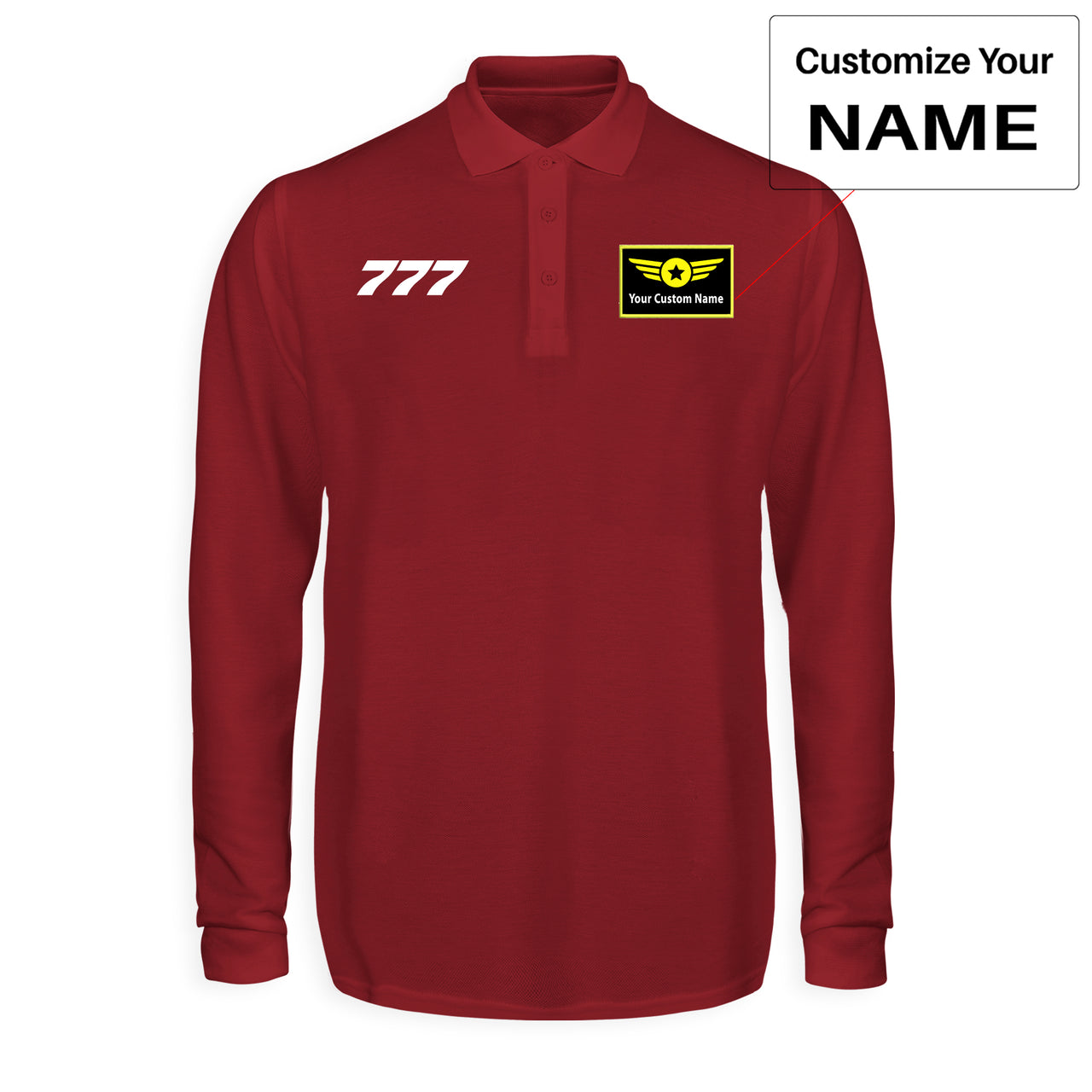 777 Flat Text Designed Long Sleeve Polo T-Shirts