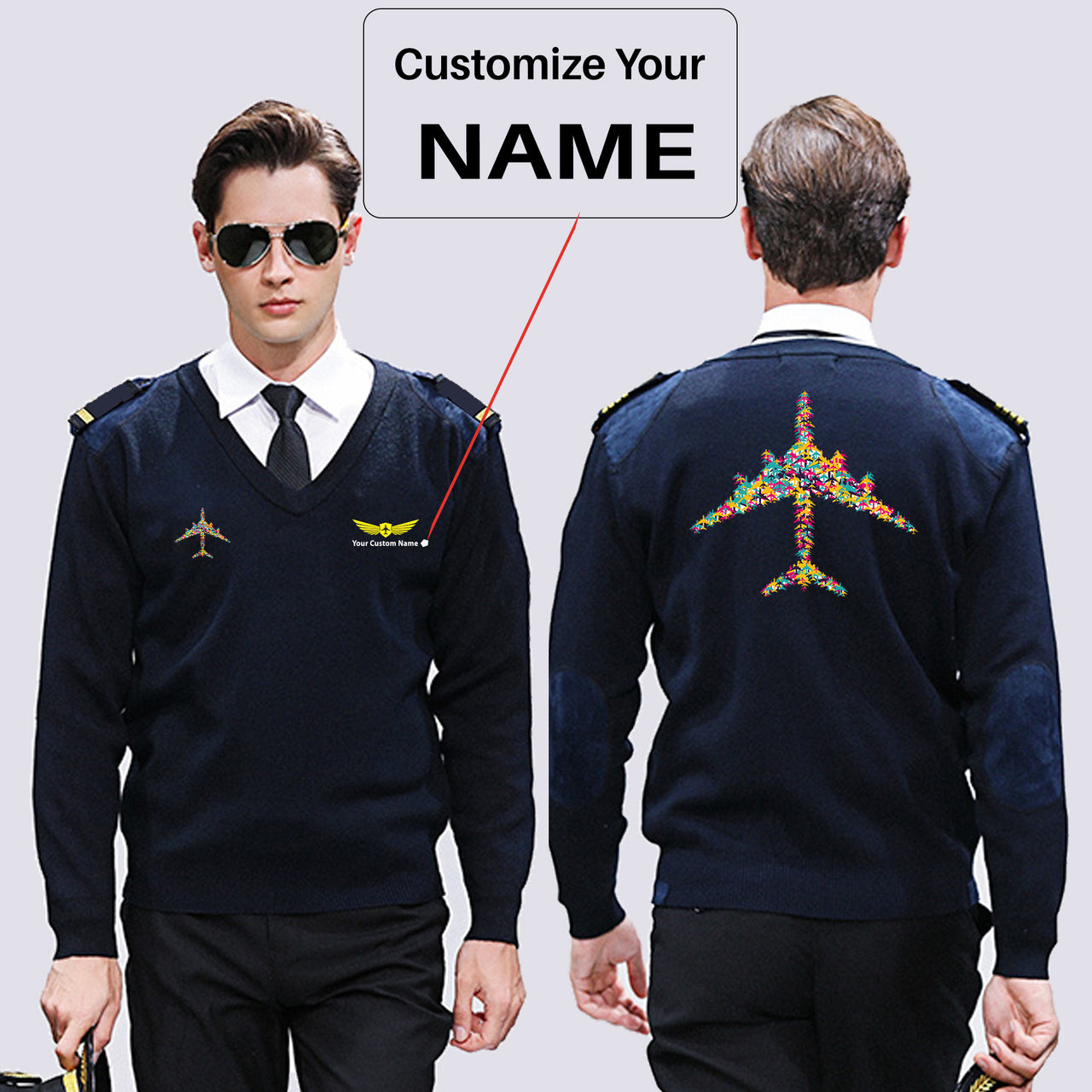 Colourful Airplane Designed Wool Pilot Sweaters