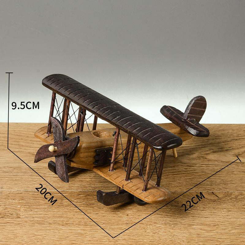 Solid Wood Retro Handmade Desktop Airplane Model Decoration