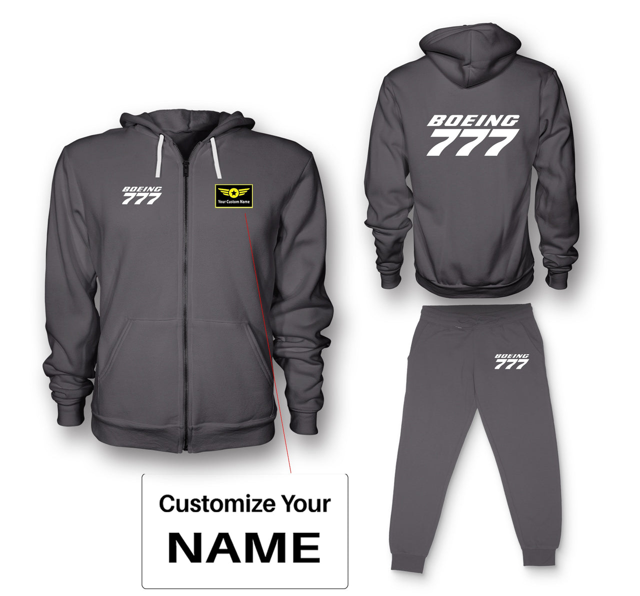 Boeing 777 & Text Designed Zipped Hoodies & Sweatpants Set