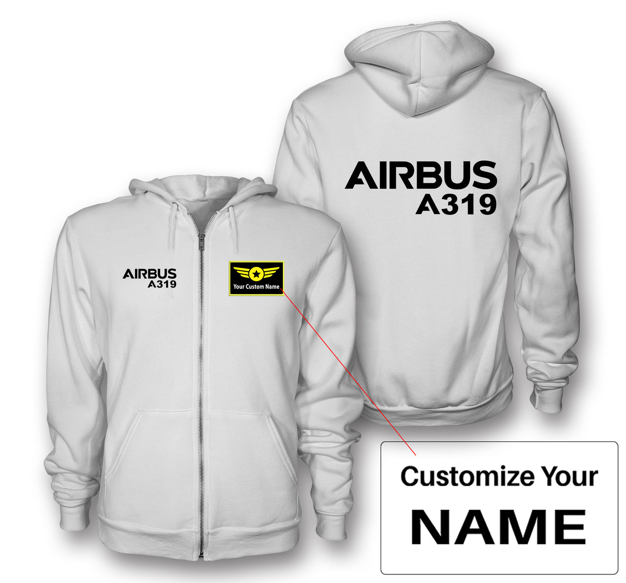 Airbus A319 & Text Designed Zipped Hoodies - view 7
