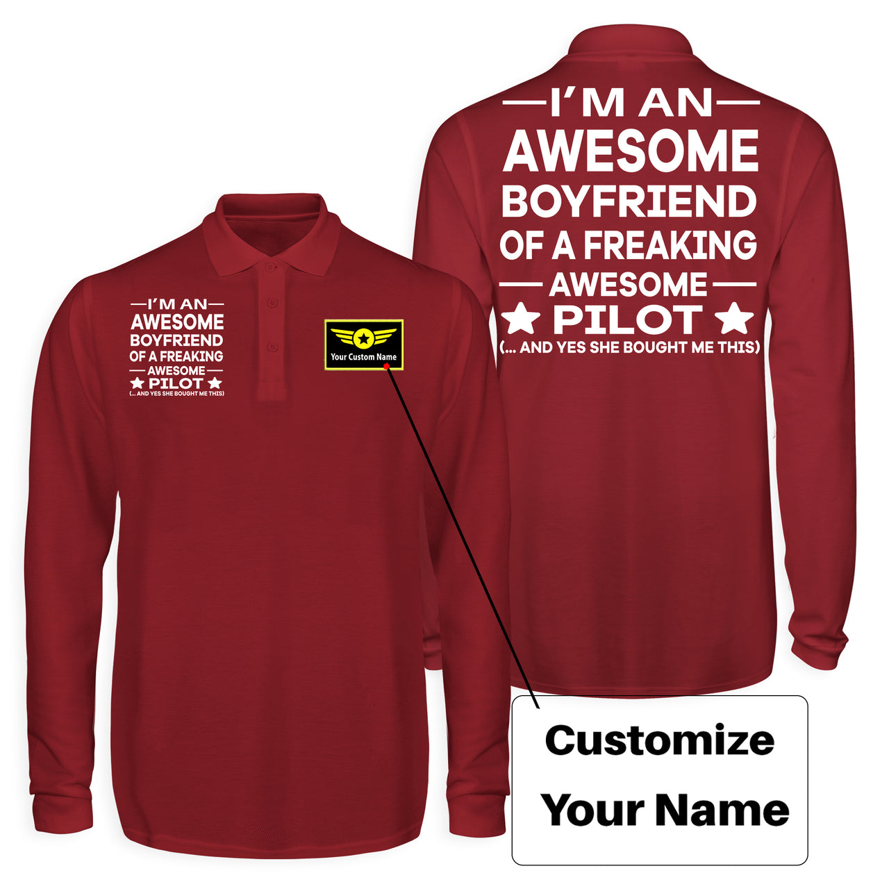 I am an Awesome Boyfriend Designed Long Sleeve Polo T-Shirts (Double-Side)