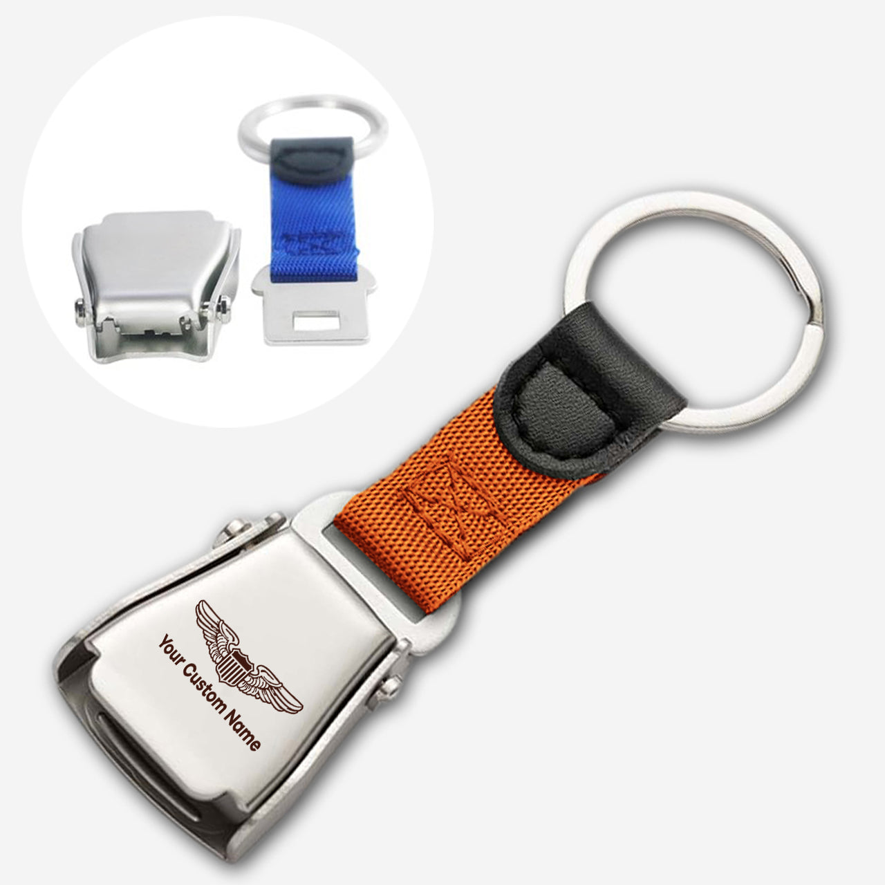 Custom Name (Military Badge) Designed Airplane Seat Belt Key Chains