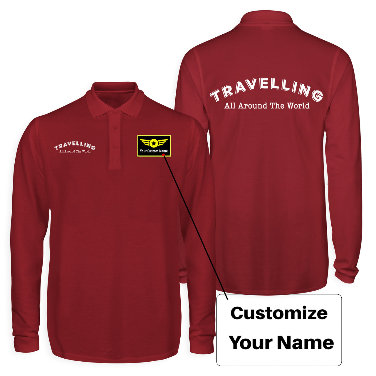 Travelling All Around The World Designed Long Sleeve Polo T-Shirts (Double-Side)